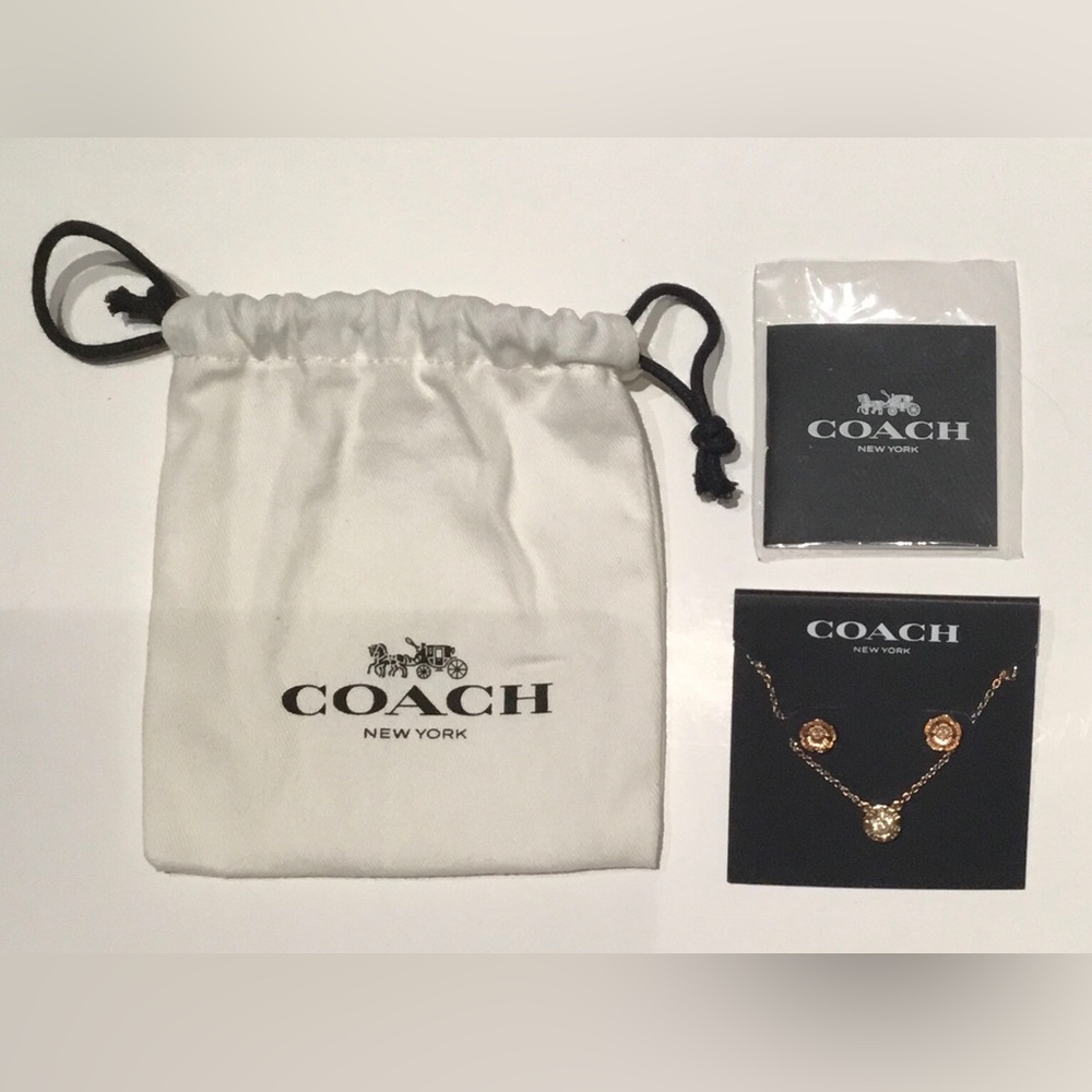 Coach Rose Gold Open Circle Necklace And Tea Rose Stud Earrings Set